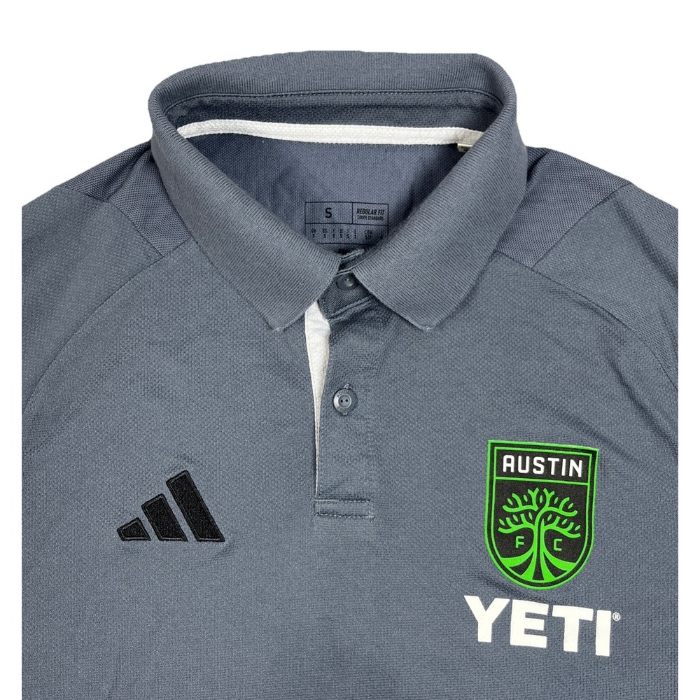 Adidas Yeti Mens Austin FC Short Sleeve Performance Polo‎ Shirt Gray Small